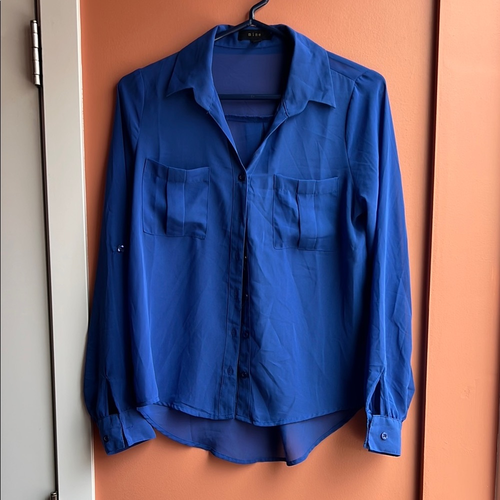 Mine Blue Relaxed Button Down Shirt with Notched Collar